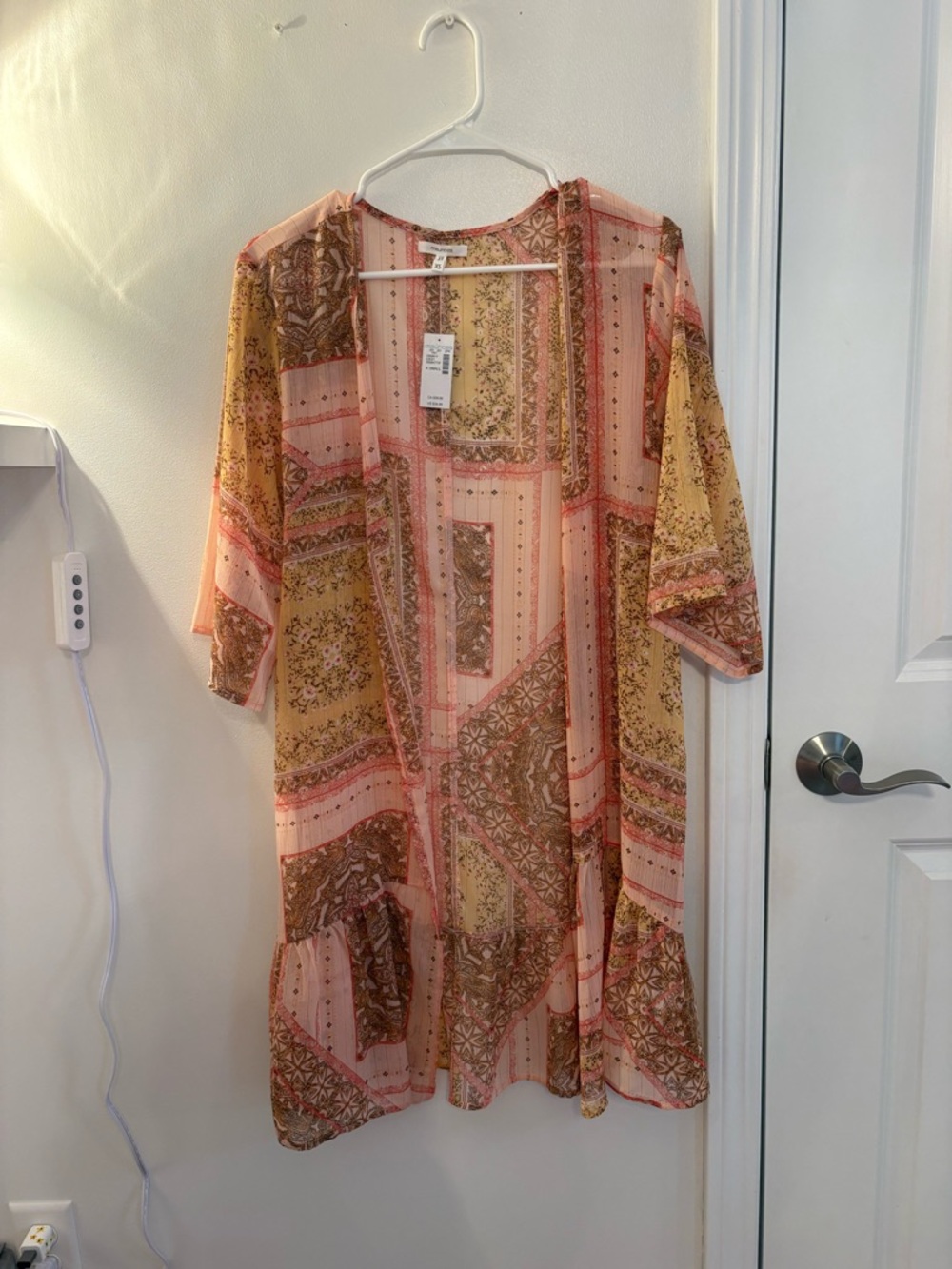 Maurices Peach and Yellow Floral Patchwork Kimono